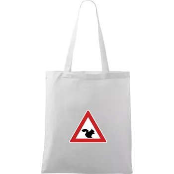 Dopravní značka - Pozor veverka - Taška bavlněná - 42 x 38 cm ( Bílá )