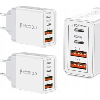 RYCHLÁ SÍŤOVÁ NABÍJEČKA PRO TELEFON 4xUSB QUICK CHARGE PD+QC 40W