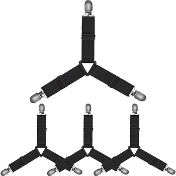 Prostěradlo Napínací pásky na prostěradlo set 4 kusy | držák prostěradla, úchytky na ložní - 3 hlavy černé (4 ks)