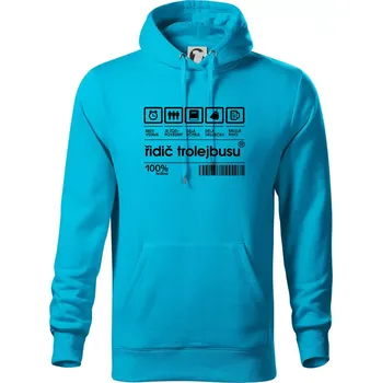 Pánská mikina Čárový kód - Řidič trolejbusu - Mikina pánská Cape s kapucí - 5XL ( Světlý tyrkys )