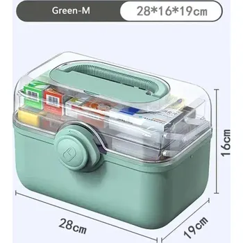 Zdravotnický materiál Velký plastový box na léky s víkem | lékárnička, organizér - Green-M