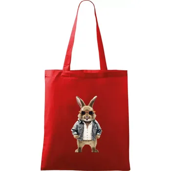 Nákupní taška Králík v bundičce - Taška bavlněná - 42 x 38 cm ( Červená )