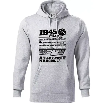 Pánská mikina 1945 v kostce - Mikina pánská Cape s kapucí - 5XL ( Světlešedý Melír )
