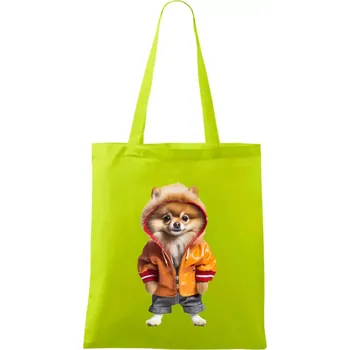 Pomeranian v bundě - Taška bavlněná - 42 x 38 cm ( Limetková )