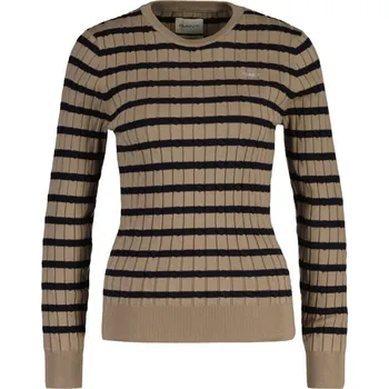 Dámský svetr SVETR GANT STRETCH COTTON CABLE STRIPE C-NECK TAUPE BEIGE