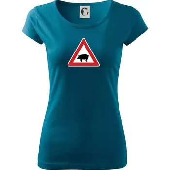 Dámské oblečení Dopravní značka - Pozor prase domácí - Dámské triko Pure - 2XL ( Petrolejová )