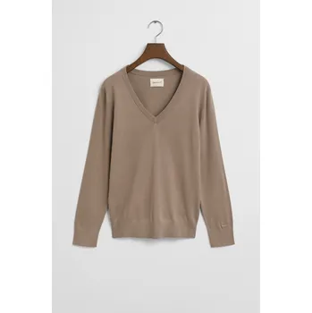 Dámský svetr SVETR GANT FINE KNIT V-NECK TAUPE BEIGE
