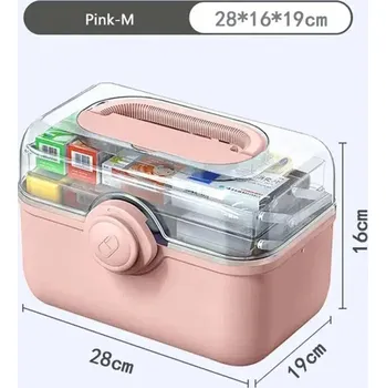 Lékárnička Velký plastový box na léky s víkem | lékárnička, organizér - Pink-M