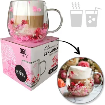 Sklenice Flamenco Mystique Termální sklo s květinami gypsophila hortenzie růže 350 ml 1 ks dekorace do bytu 182 SZK