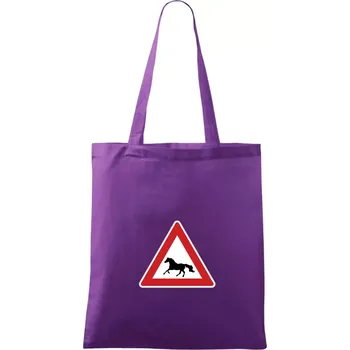 Nákupní taška Dopravní značka - Pozor kůň běžící - Taška bavlněná - 42 x 38 cm ( Fialová )