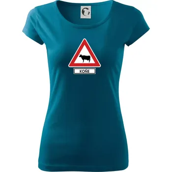 Dámské tričko Dopravní značka - Pozor koně / kráva - Dámské triko Pure - M ( Petrolejová )