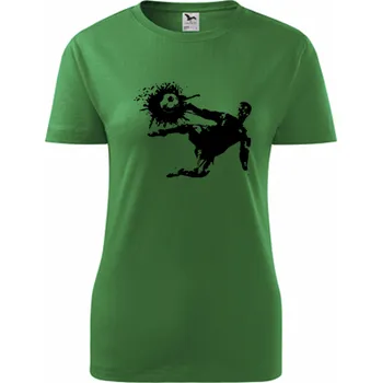 Dámské tričko Zelené dámské tričko s fotbalistou 1 - dárek pro fotbalistku - fotbalový dárek - barva zelená - velikost XL