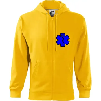 Pánská mikina Rescue - Hvězda na prsu + nápis na zádech - Mikina s kapucí na zip trendy zipper - S ( Žlutá )