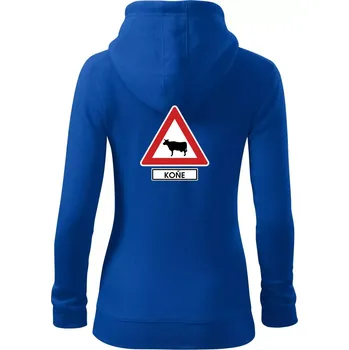 Dámská mikina Dopravní značka - Pozor koně / kráva - Dámská mikina trendy zipper s kapucí - XS ( Královská modrá )