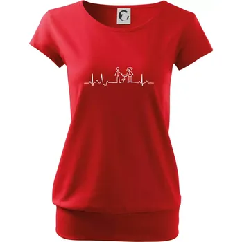 Dámské tričko EKG rodina a jedno dítě - Volné triko city - XS ( Červená )