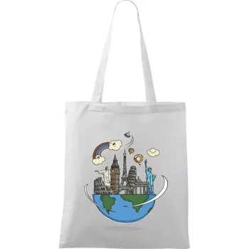Cesta kolem světa - Taška bavlněná - 42 x 38 cm ( Bílá )