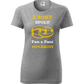 Dámské tričko Šedé dámské tričko k výročí svatby - prstýnky žluté - dárky k výročí svatby - barva šedá - velikost XXL