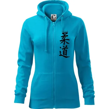 Dámská mikina Judo nápis japan - Dámská mikina trendy zipper s kapucí - L ( Světlý tyrkys )