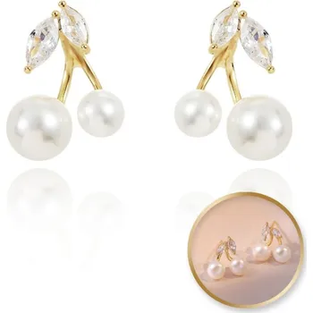 Náušnice Flamenco Mystique Náušnice Třešinky z pozlacené 14k chirurgické oceli s brilianty, klapkový patent stříbro S925, perly KST3334