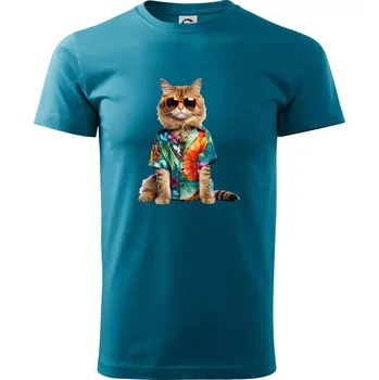 Pánské tričko Kočka v létě - Klasické pánské triko vyšší gramáže - 4XL ( Tmavý tyrkys )