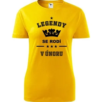 Dámské tričko Žluté dámské tričko Legendy se rodí v únoru - dárek k 60 narozeninám pro ženu - barva žlutá - velikost S