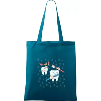 Zubařské tričko - kartáček a jídlo - Taška bavlněná - 42 x 38 cm ( Petrolejová )