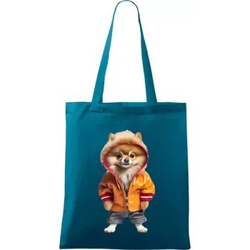 Pomeranian v bundě - Taška bavlněná - 42 x 38 cm ( Petrolejová )