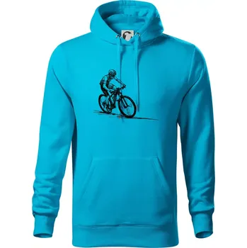 Pánská mikina MTB kreslený cyklista - Mikina pánská Cape s kapucí - 4XL ( Světlý tyrkys )