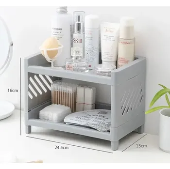 Úložný box Dvoupatrový stolní organizér s přihrádkami | stolní regál, úložný box - Modrý