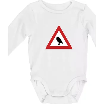 Dopravní značka - Pozor sova - Body kojenecké s dlouhým rukávem - Dlouhý r. 6-12 měs ( Bílá )