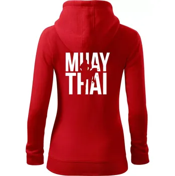 Dámská mikina Nápis Muay Thai - Dámská mikina trendy zipper s kapucí - XS ( Červená )