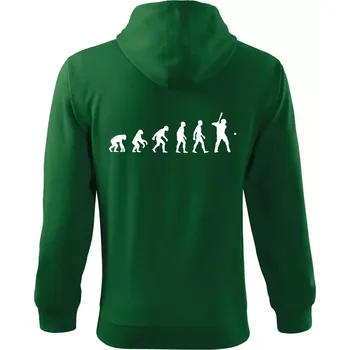 Pánská mikina Evoluce baseball pálkař nápřah + míček - Mikina s kapucí na zip trendy zipper - S ( Lahvově zelená )