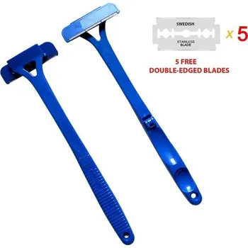 Pánský skládací holicí strojek s dlouhou rukojetí | holicí strojek na tělo | strojek na chlupy - modrý