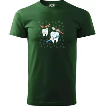 Pánské tričko Zubařské tričko - kartáček a jídlo - Triko extra velké (5-8XL) - 6XL ( Lahvově zelená )