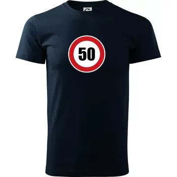 Dopravní značka - omezení rychlosti 50 - Triko extra velké (5-8XL) - 7XL ( Námořní modrá (velmi tmavá - téměř černá) )