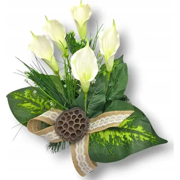 Smuteční dekorace KYTICE - VLOŽKA DO VÁZY KVĚTINY NA HŘBITOV HROB POMNÍK BÍLÉ KALY PREMIUM