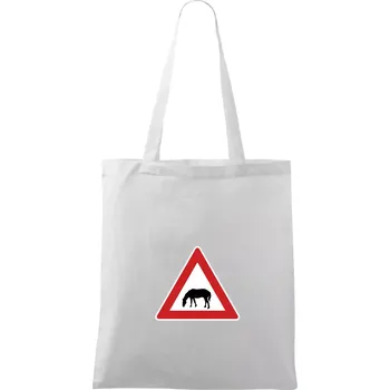 Dopravní značka - Pozor pasoucí se kůň - Taška bavlněná - 42 x 38 cm ( Bílá )