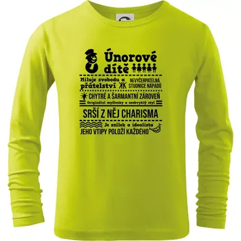 Dětská móda Narozeniny únor - Triko dětské Long Sleeve - 134 cm/8 let ( Limetková )