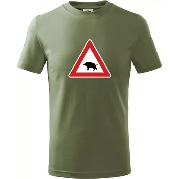Chlapecké oblečení Dopravní značka - Pozor divočák - Tričko dětské bavlněné - 122 cm/6 let ( Khaki )