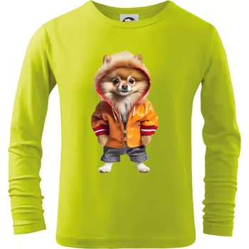 Dětská móda Pomeranian v bundě - Triko dětské Long Sleeve - 134 cm/8 let ( Limetková )