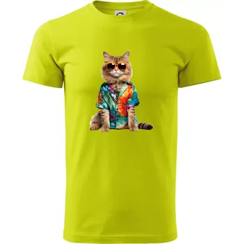 Kočka v létě - Klasické pánské triko vyšší gramáže - 4XL ( Limetková )