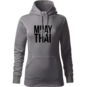 Dámská mikina Nápis Muay Thai - Mikina dámská Cape s kapucí - XL ( Ocelově šedá )