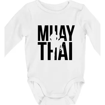 Nápis Muay Thai - Body kojenecké s dlouhým rukávem - Dlouhý r. 3-6 měs ( Bílá )