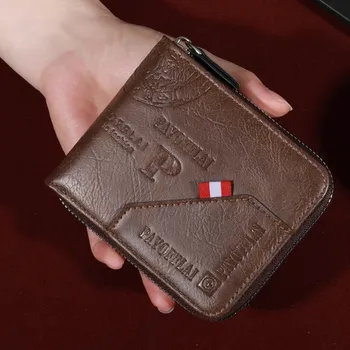 Peněženka Pánská peněženka se zipem na karty | pánská peněženka, kožená peněženka - tmavě hnědá