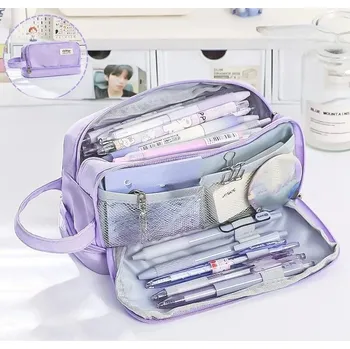 Penál Přehledný velký školní penál s kapsami | penál, pouzdro - fialová