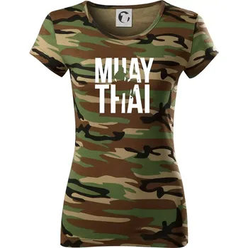 Nápis Muay Thai - Dámské maskáčové triko - M ( Hnědý maskáč )