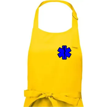 Kuchyňská zástěra Rescue - Hvězda na prsu + nápis na zádech - Pánská zástěra na vaření - Univerzální velikost ( Žlutá )