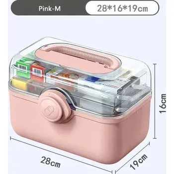 Lékárnička Velká domácí lékárnička s úložným boxem | přenosná lékárnička, první pomoc - Růžová M