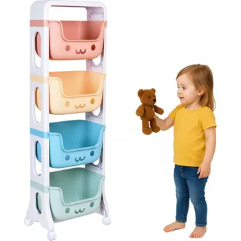 Úložný box PLASTOVÝ REGÁL NA KOLEČKÁCH SKŘÍŇKA S POLICEMI NA HRAČKY KOSTKY ORGANIZÉR