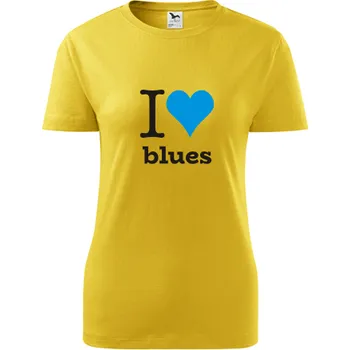 Žluté dámské tričko I love blues - barva žlutá - velikost L